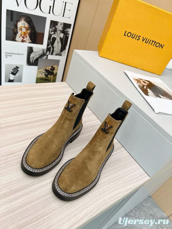 2024 Women Louis Vuitton Brown Suede Chelsea Boots MJ00340