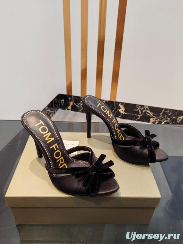 2025 Women TOM FORD Black Velvet High Heel Backless Sandals KFY00290
