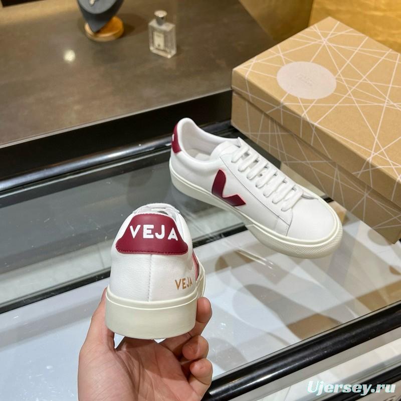 2025 Unisex VEJA White Burgundy Leather Canvas Sneakers MJ00240