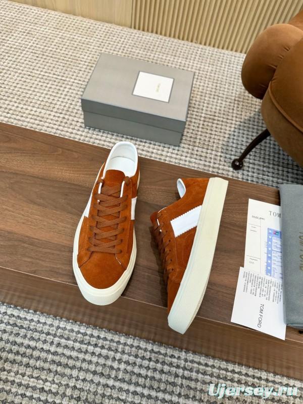 2025 Men TOM FORD Brown White Suede Sneakers LY00360