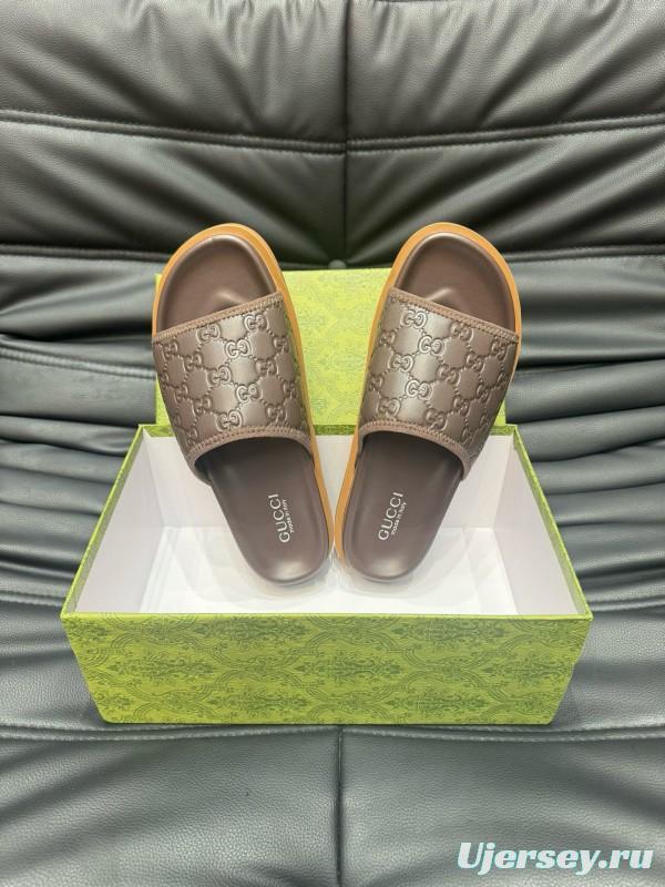 2024 Gucci brown leather Slippers MJ00200
