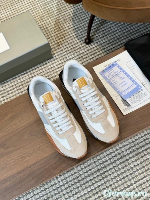 2025 Unisex TOM FORD Beige White Black Leather Suede Sneakers LY00360(F)/LY00370(M)