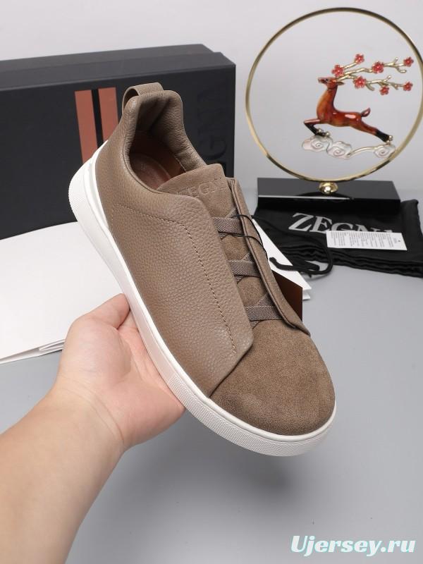 2024 Men Ermenegildo Zegna Brown Suede Leather Sneakers MJ00240