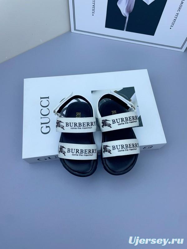 2025 Kids Burberry White Black Leather Sandals