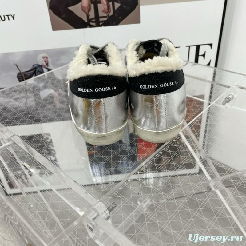 2025 Women GGDB Silver Black Leather Shearling Sneakers