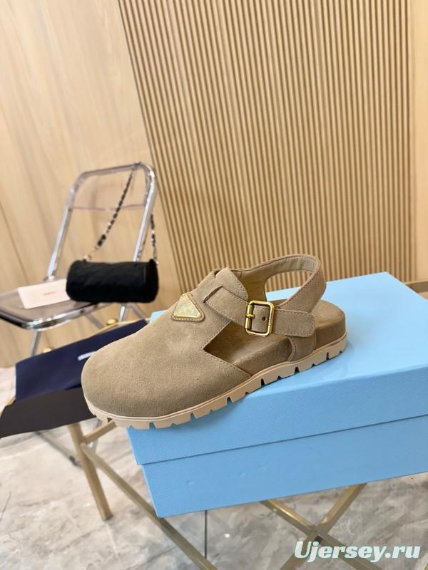 2025 Women Prada Beige Suede Sandals