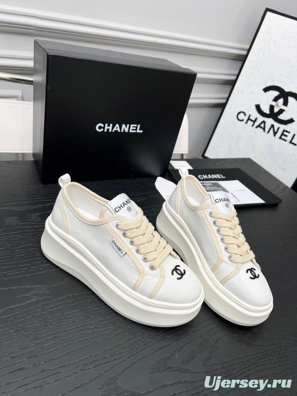 2025 Women Chanel White Canvas Sneakers LY00250