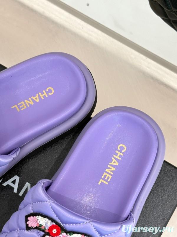 2025 Slippers Chanel Purple Quilt Embroidery