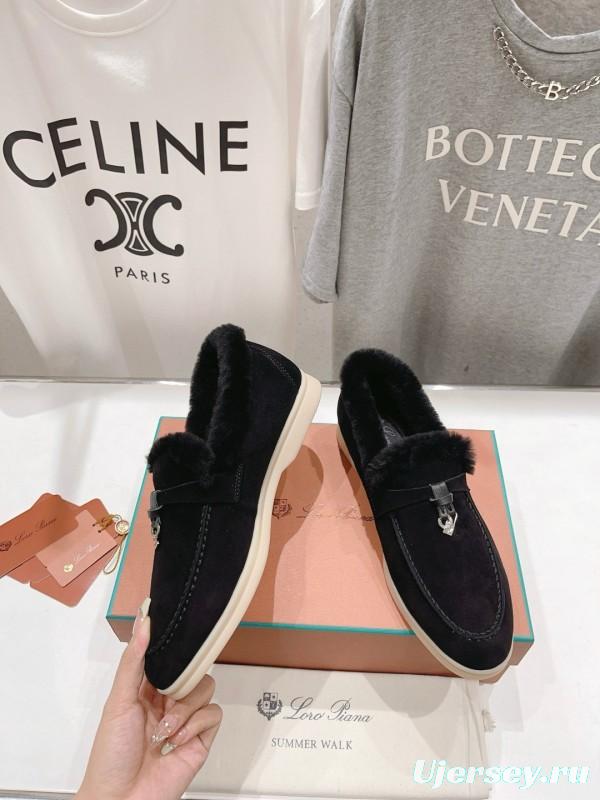 2024 Unisex Le Parmentier Black Suede Leather Wool Loafers MJ00310