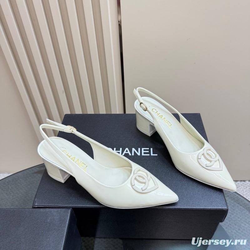 2025 Women Chanel White Patent Leather Slingback Pumps