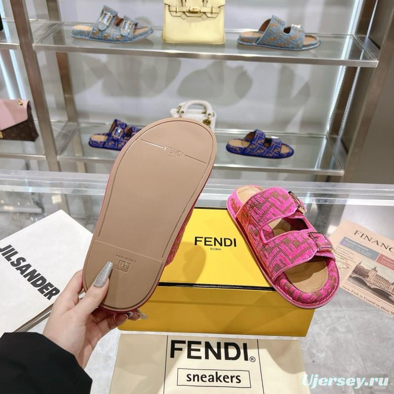 2025 Slippers Fendi Pink Jacquard Fabric Flat Buckle MJ00230