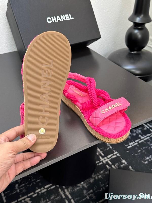 2025 Women Chanel Pink Fabric Rope Sandals LY00260