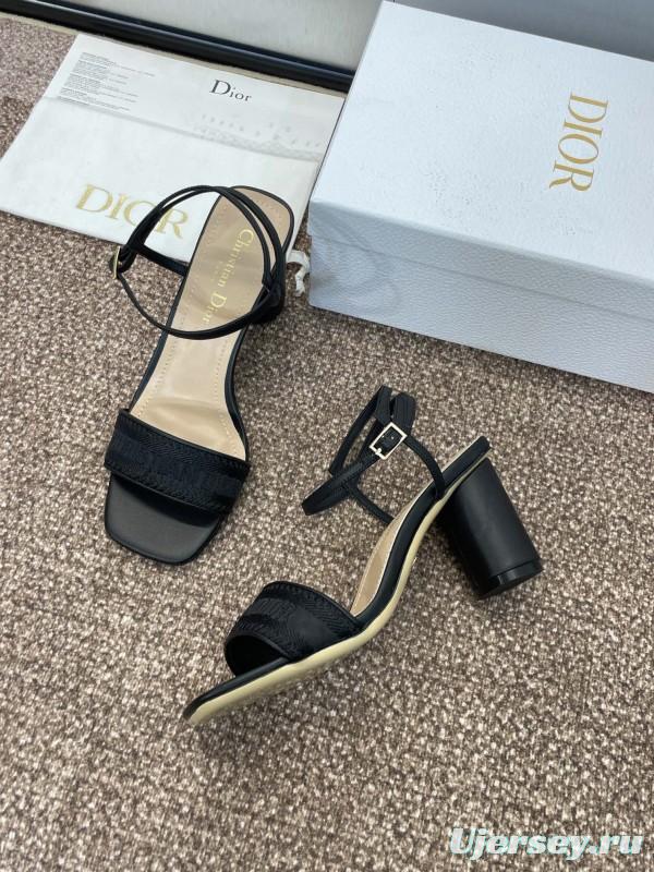 2025 Women Dior Black Leather Fabric Sandals