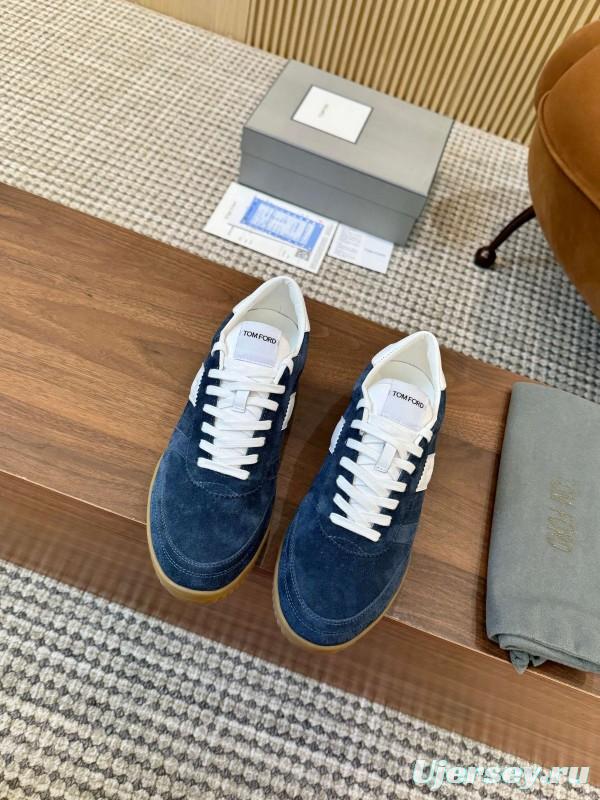 2025 Men TOM FORD Blue White Suede Sneakers LY00360