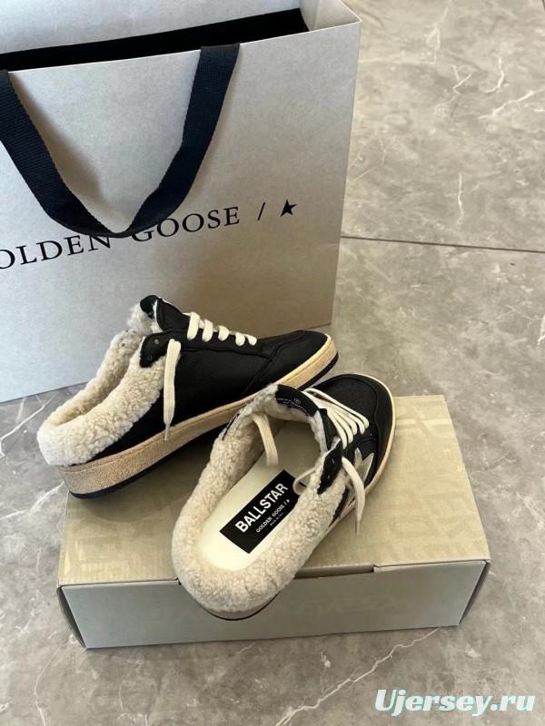 2024 GGDB Black White Leather Shearling Slippers MJ00280