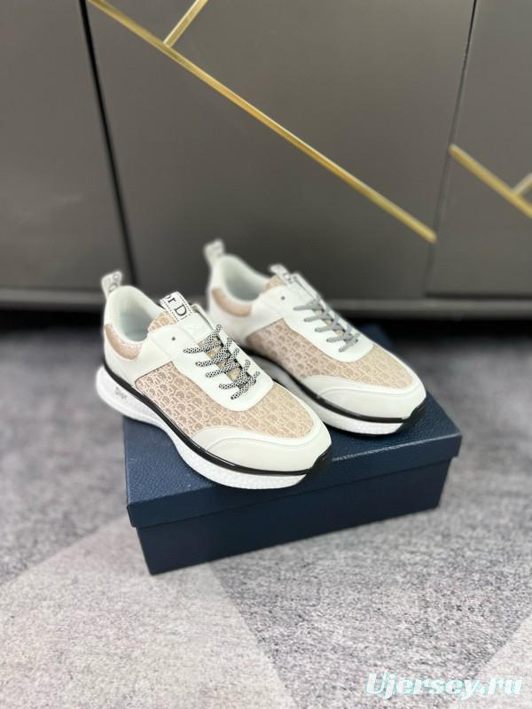 2024 Unisex Dior Beige White Fabric Leather Sneakers MJ00270