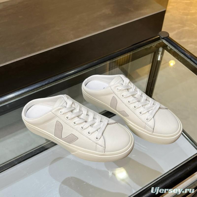 2025 Women VEJA White Canvas Leather Mule Sneakers MJ00240