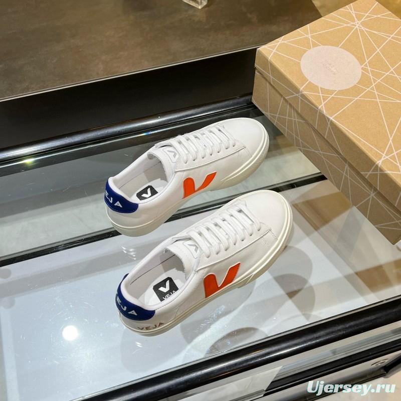 2025 Unisex VEJA White Orange Blue Leather Canvas Sneakers MJ00240
