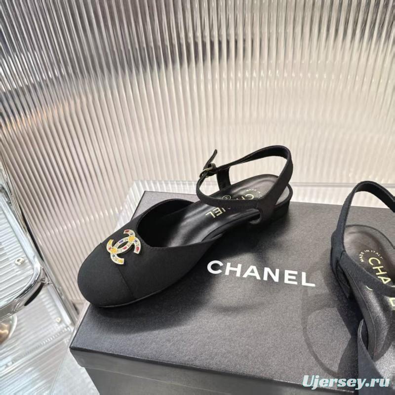 2025 Women Chanel Black Fabric Slingback Sandals