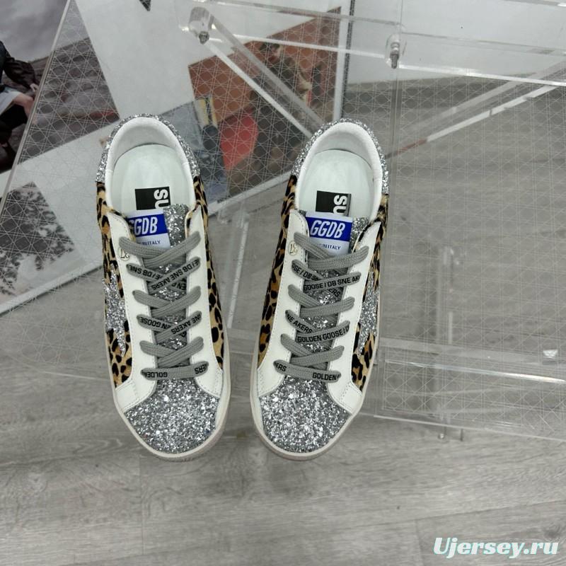 2025 Women GGDB Leopard Silver Glitter Leather Suede Sneakers