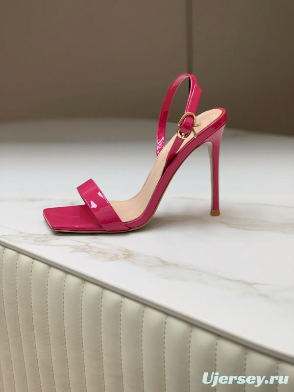 2025 Women Gianvito Rossi Pink Patent Leather High Heel Sandals
