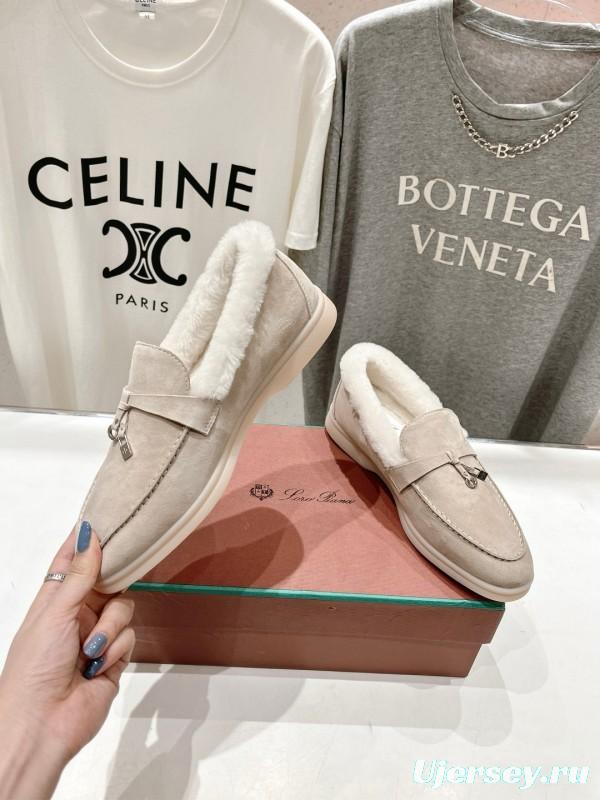 2024 Women LP Beige Suede Shearling Loafers