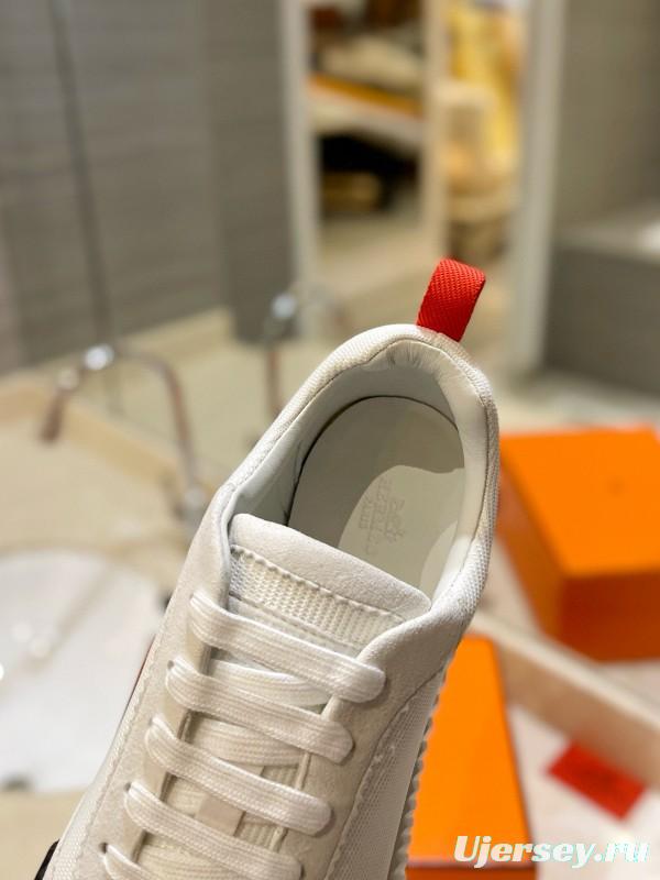 2024 Unisex Hermès White Orange Black Imported Glossy Lambskin Rain Velvet Casual Sneakers MJ00320