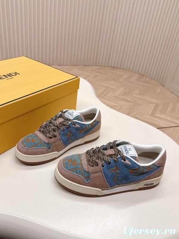 2025 Unisex Fendi Blue Coffee Leather Plimsolls FF Logo LY00360(F)/LY00370(M)