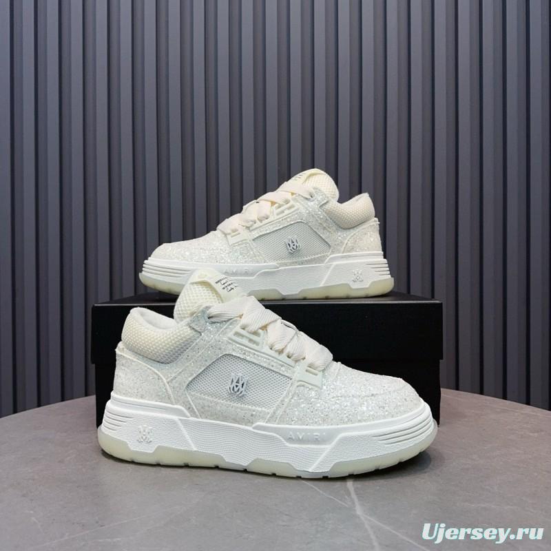 2024 Unisex Amiri White Mesh Leather Sneakers MJ00360