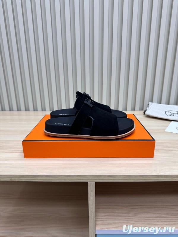 2025 Slippers Hermès Black Suede Sandals