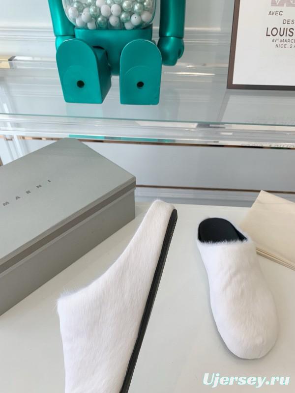 2024 Unisex Marni White Leather Slippers