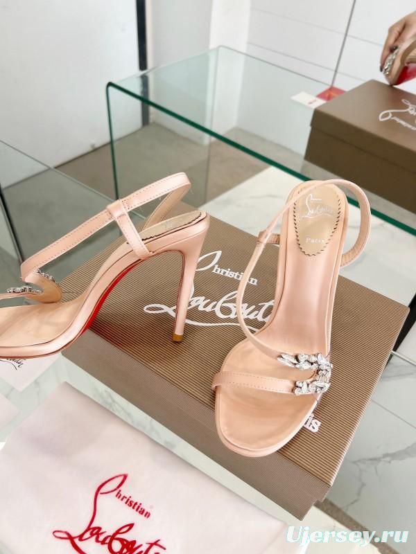 2025 Women ChristianLouboutin Champagne Silk High Heel Crystal LY00300