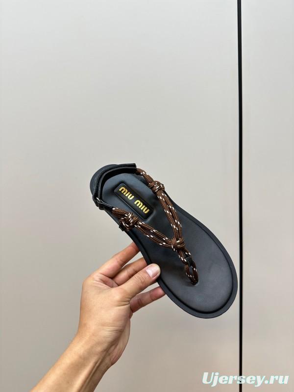 2025 Women Miu Miu Brown Leather Sandals