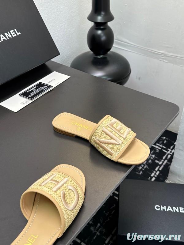 2025 Women Chanel Beige Fabric Sandals