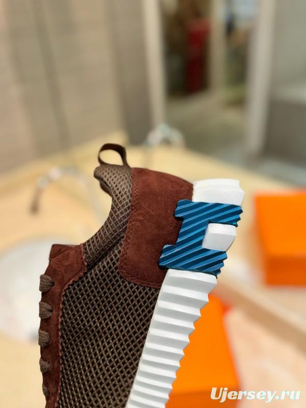 2024 Unisex Hermès brown dark brown mesh suede sneakers