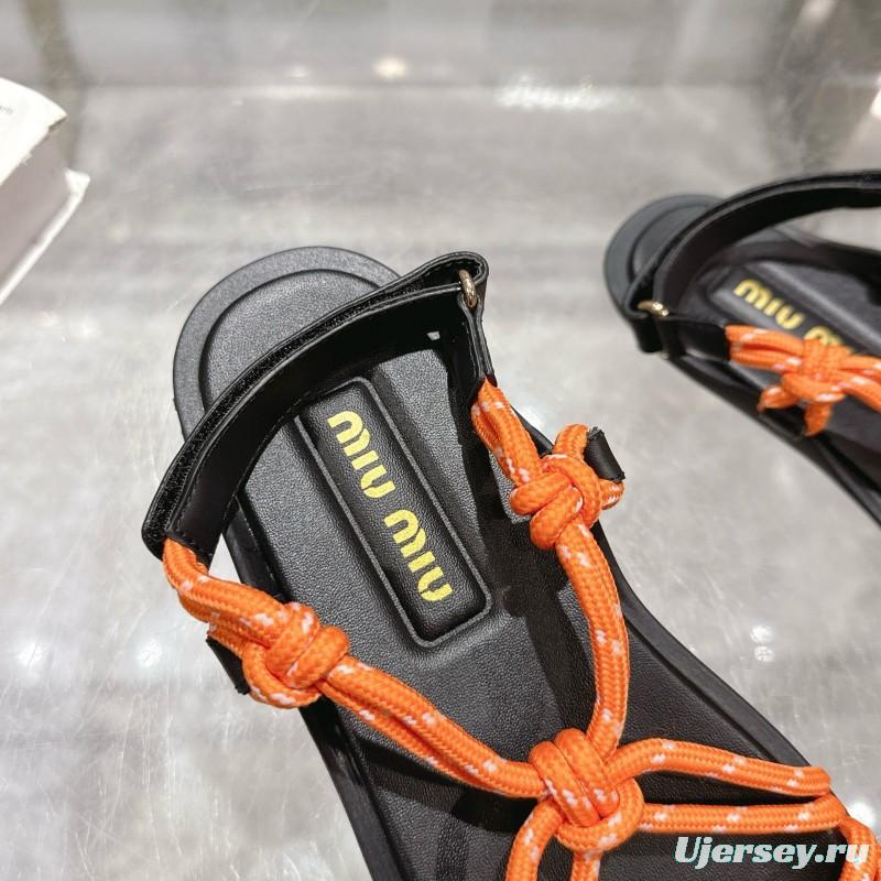 2025 Women Miu Miu Orange Black Rope Leather Sandals