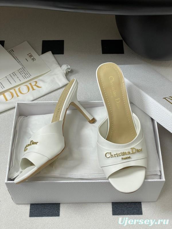 2025 Women Dior White Leather Mule Gold Hardware Slide