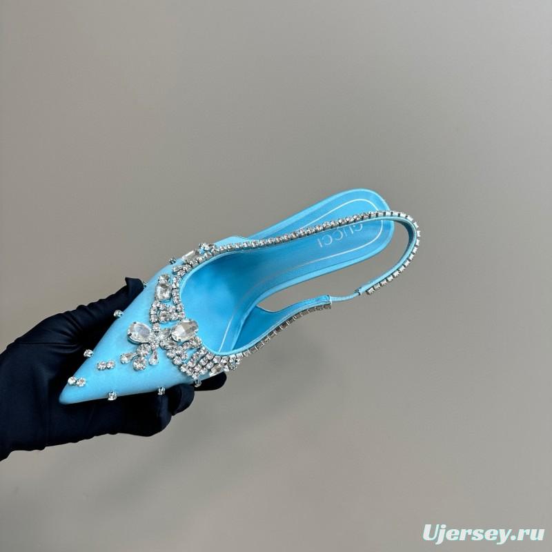 2025 Women Gucci Blue Silk Crystal Embellished Slingback Pumps MJ00340