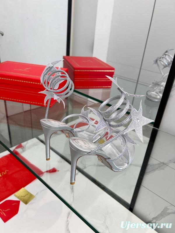 2025 Women RC Silver Crystal Leather High Heels Spiral Strap LY00340