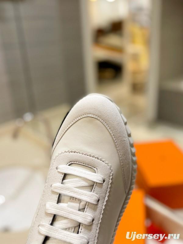 2024 Unisex Hermès white black leather sneakers