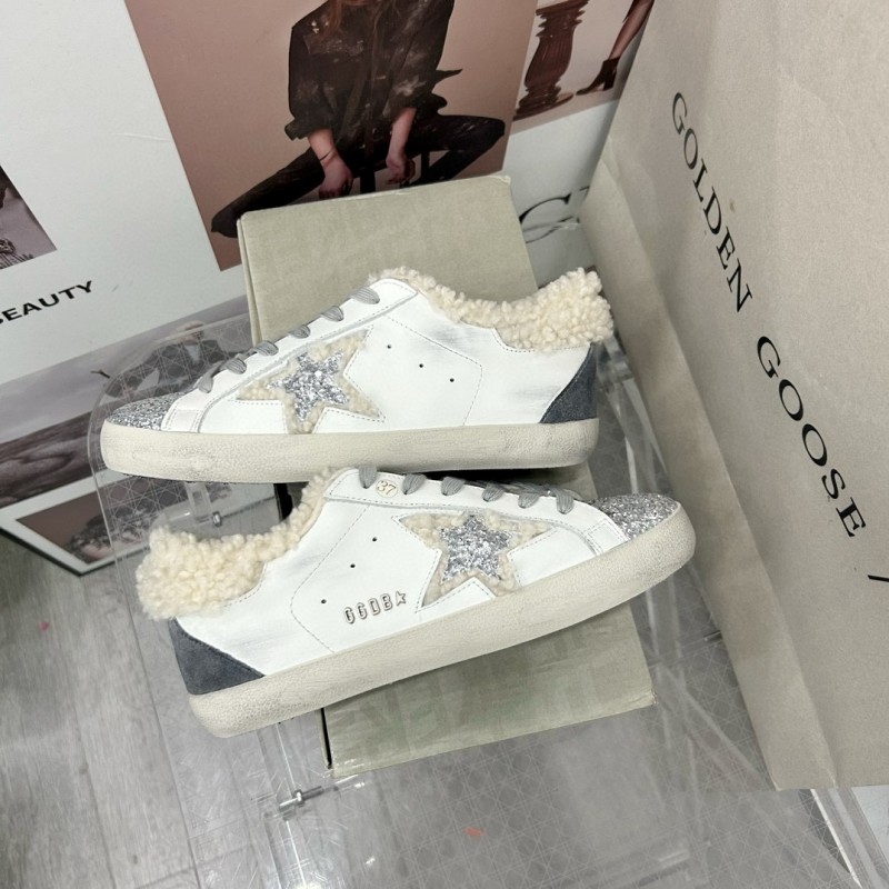 2025 Women GGDB White Gray Shearling Leather Sneakers