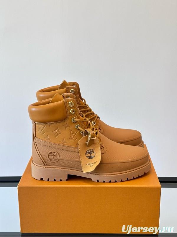 2024 Men Louis Vuitton Brown Leather Waterproof Work Boots MJ00390