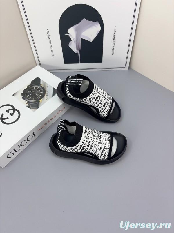 2025 Kids Dolce & Gabbana Black White Fabric Sandals