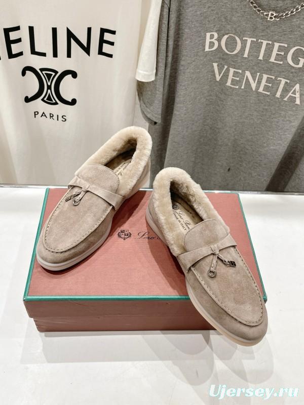 2024 Women LP Beige Suede Loafers Shearling MJ00300