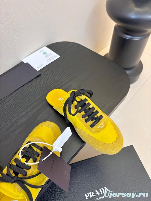 2025 Women Prada Yellow Black Suede Leather Sneakers