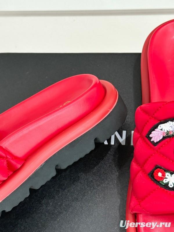 2025 Slippers Chanel Red Quilted Sequins Slide KFY00261