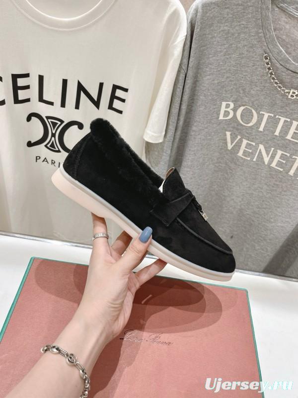 2024 Women LP Black Suede Fur Loafers