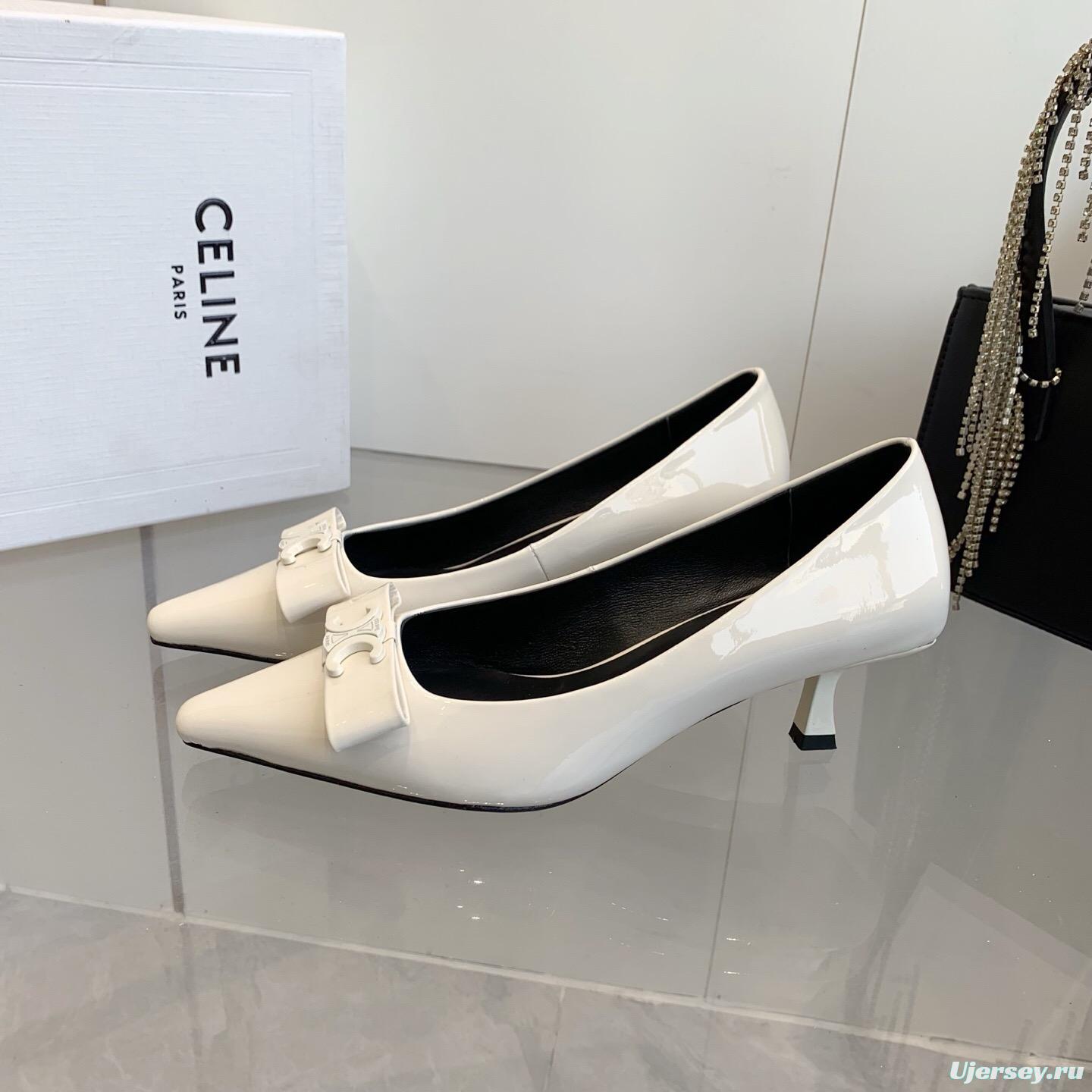 2025 Women Celine White Calfskin Pointed Toe Pumps KFY00330