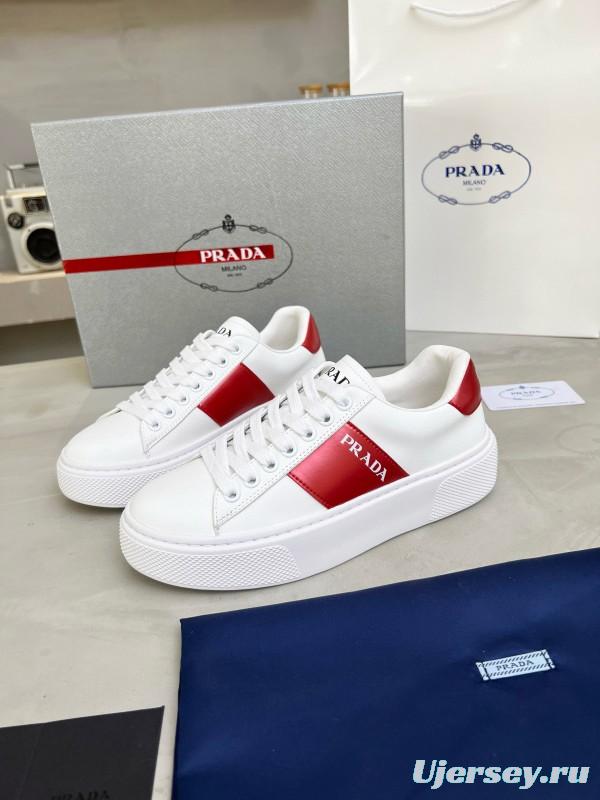 2024 Women Prada White Red Leather Sneakers MJ00310