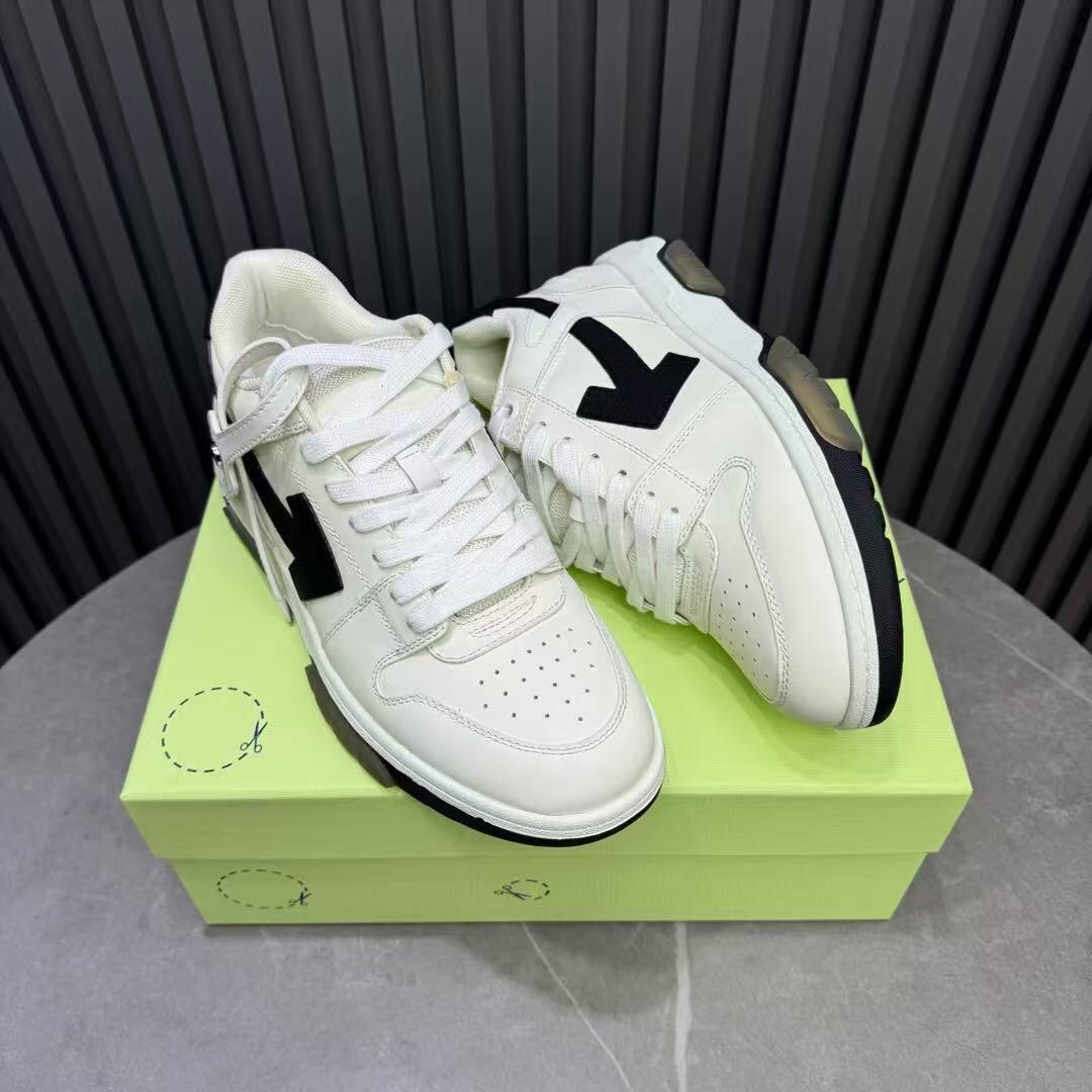 2025 Unisex Off-White White Black Leather Sneakers KFY00310